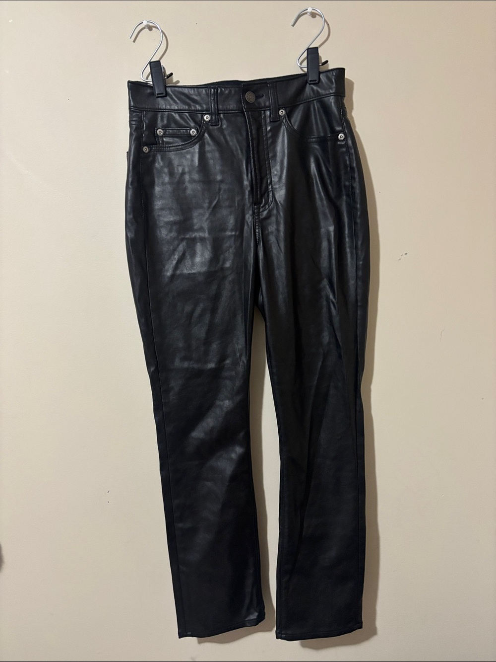 GAP Women's Black Straight Leg Faux Leather Jeans